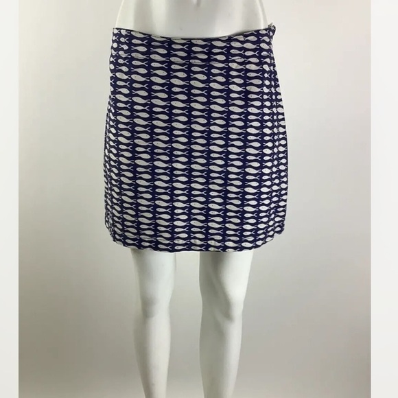 Garnet Hill Dresses & Skirts - Garnet Hill Sz 12 Fish Print Mini Pencil Skirt Blue 100% Cotton Casual
